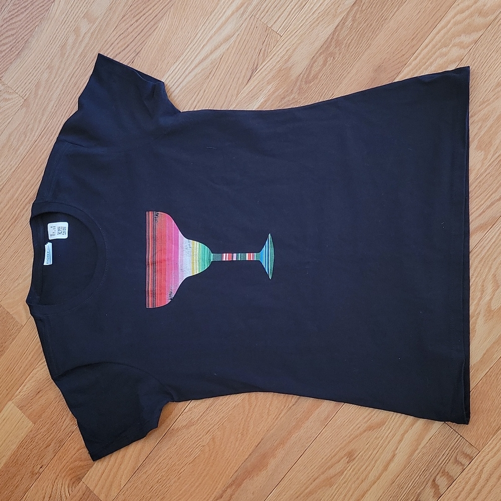 Port and Company Black Short Sleeve Tee Shirt Rainbow Martini Cocktail Glass